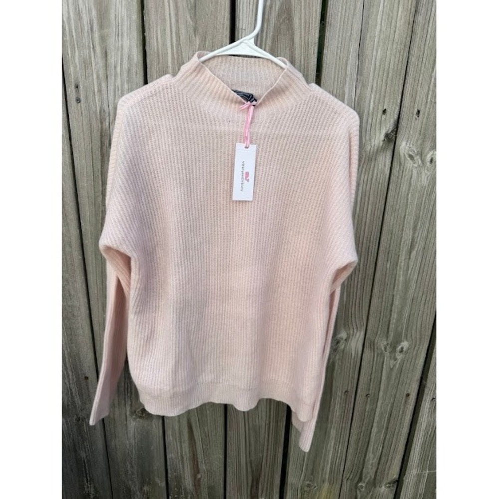 Luxury Preppy Vineyard Vines Mock Neck Sweater M Pink Dogwood Ribbed Cashmere